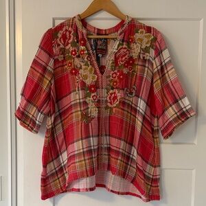 Johnny Was Multicolor Embroidered Floral V-Neck Tunic